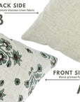 Hand-stamped Art Blueish and Brown Floral Block Printed Viscose Linen Pillow Cover For Sofa - Sadabahar