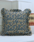 Block Printed Floral Thick Linen Frill Pillow Cover - Kamaldutta