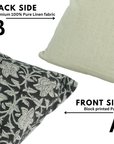 Handcrafted Block Printed Floral 100% Pure Linen in Black & Gray Pillow Cover - Chudamani