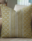 Titlee Mustard Floral Pure Linen Cushion Cover With Border - Elegant Handmade Home Accent