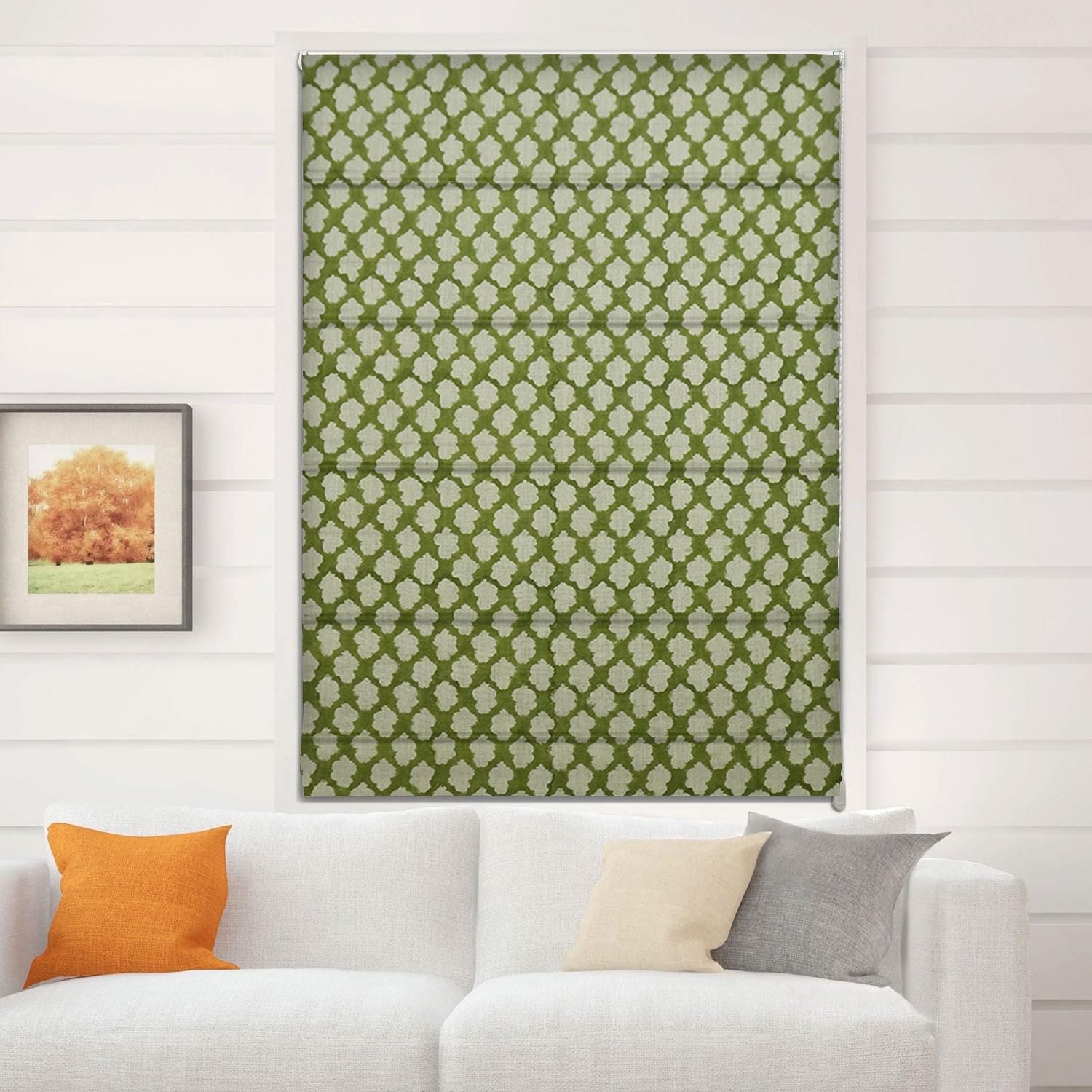 Handmade Block Printed Boho Roman Shade in Thick Linen For Farmhouse Window Decor - Badal