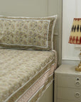 Bed with patterned Hand block printed bedding, Indian block print bedsheets, Floral print cotton bedsheet