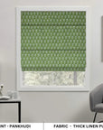 Block Printed Leaf Green Floral Roman Shades on Thick Linen Handmade Custom Window Treatment – PANKHUDI