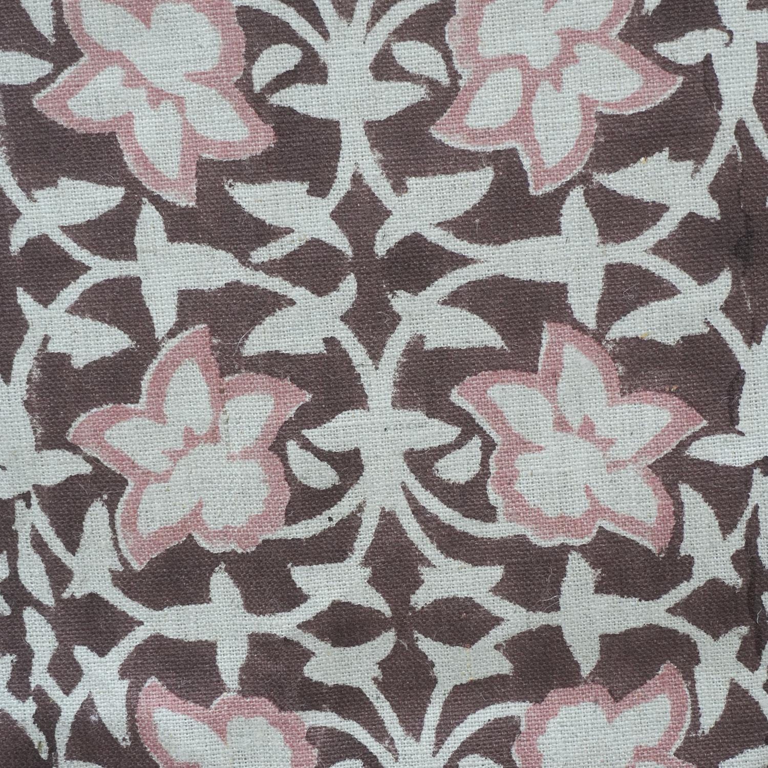 Hand Block Printed Roman Blinds in Pure Linen Brown & Light Pink Floral Throw Shade - Chudamani