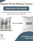 Hand-stamped Art Blueish and Brown Floral Block Printed Viscose Linen Pillow Cover For Sofa - Sadabahar