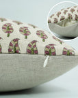 Handblock Pure Linen Pillow Cover Floral Block Print - Lil Paisley Pink By Fabdivine