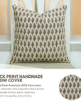 Handblock Pure Linen Pillow Cover Floral Block Print - Lil Paisley Pink By Fabdivine