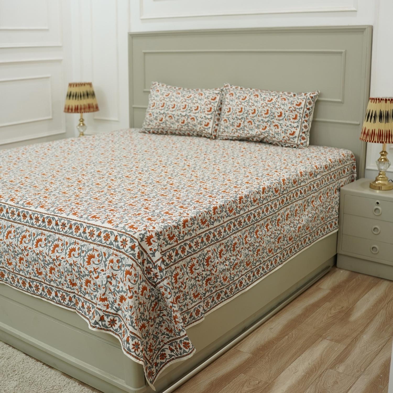 Designed with love, this floral hand block printed bedsheet on cotton offers breathable comfort and artistic flair. A perfect pick for those who appreciate slow-made, handmade traditions.
