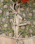 Indian Handcrafted Block Print Pure Linen Meraki Green, Red & Gray Mini Floral Boho Christmas Tree Skirts