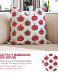 Hand Block Printed Throw Cushion Cover Thick White Cotton – Pumpkin Red By Fabdivine.