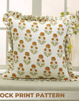 Thick Cotton White Block Printed Designer Boho Pillow/Cushion Cover - Rishi