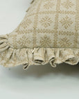 Handmade Boho Gray Floral Lumber Block Printed Pure Linen Frill Pillow Cover - Choco Chips