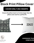 Handcrafted Block Printed Floral 100% Pure Linen in Black & Gray Pillow Cover - Chudamani