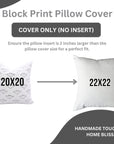 Handmade Indian Block Printed Bat Pillow Cover on Thick White Cotton by Artisans for Indoor Room Decor