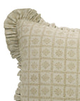 Handmade Boho Gray Floral Lumber Block Printed Pure Linen Frill Pillow Cover - Choco Chips