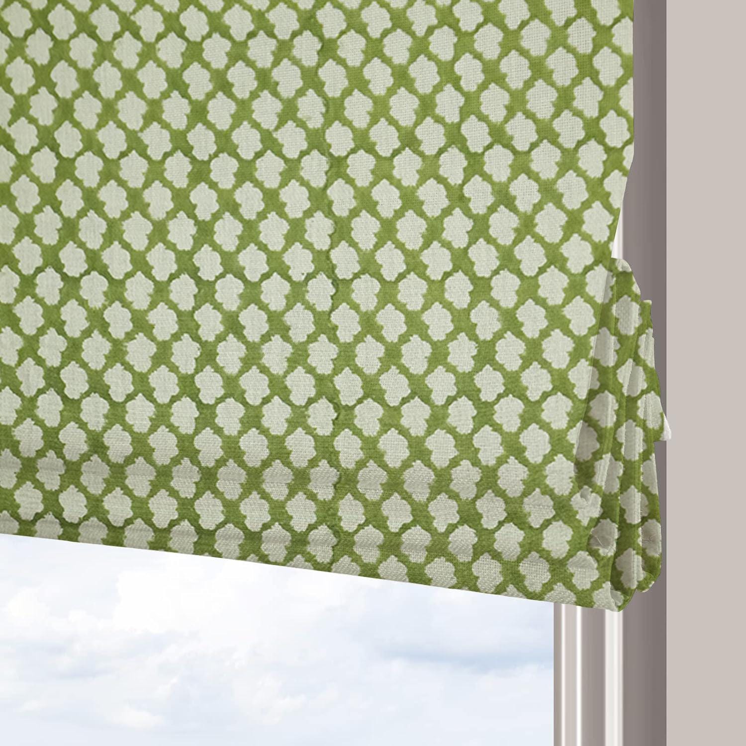 Handmade Block Printed Boho Roman Shade in Thick Linen For Farmhouse Window Decor - Badal