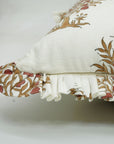 Block Printed Home Decor Red and Green Floral Throw Thick Cotton White Frill Pillow Cover - Anar