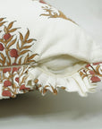 Block Printed Home Decor Red and Green Floral Throw Thick Cotton White Frill Pillow Cover - Anar
