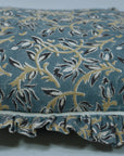 Block Printed Floral Thick Linen Frill Pillow Cover - Kamaldutta