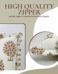 Block Printed Home Decor Red and Green Floral Throw Thick Cotton White Frill Pillow Cover - Anar