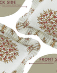 Block Printed Home Decor Red and Green Floral Throw Thick Cotton White Frill Pillow Cover - Anar