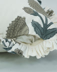 Minimalist Thick Cotton White Frill Green Grey Pillow with Artistic Block Printing - Badshah