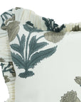 Minimalist Thick Cotton White Frill Green Grey Pillow with Artistic Block Printing - Badshah