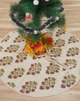 Indian Handcrafted Block Printed Linen Blend Rose Gold & Green Morpankh Floral Christmas Tree Skirt – Holiday Decor
