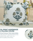 Minimalist Thick Cotton White Frill Green Grey Pillow with Artistic Block Printing - Badshah