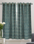 Hand Block Print Linen Blackout Curtains - Indian Fabric Room Decor - Neel Gagan