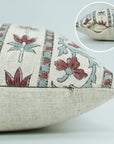 Viscose Linen Floral Design Hand Block Pillow Cover for Sofa - Red Laxmi By Fabdivibe.