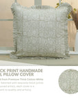 Handcrafted Sage Green Accent Pillows Cover in Thick Cotton White with Traditional Block Printing - 6 Kamal