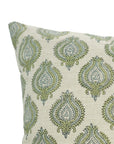 Block Printed Green & Gray Style Throw Pillow Handmade in Linen Blend for Sofa Decor - Uday
