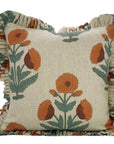 Block Printed Floral Thick Linen Pillow Cover - Badshah Brown & Green