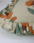 Block Printed Floral Thick Linen Pillow Cover - Badshah Brown & Green