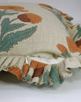 Block Printed Floral Thick Linen Pillow Cover - Badshah Brown & Green