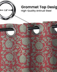 Thick Linen Blackout Curtains with Floral Hand Block Print - Grommet Room Darkening Drapes - 6 Kamal