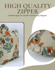 Block Printed Floral Thick Linen Pillow Cover - Badshah Brown & Green