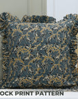 Block Printed Floral Thick Linen Frill Pillow Cover - Kamaldutta