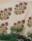 Indian Handcrafted Block Printed Linen Blend Rose Gold & Green Morpankh Floral Christmas Tree Skirt – Holiday Decor