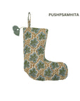 Indian Block Printed Pom Pom Floral Linen Christmas Stocking Neutral Farmhouse Holiday Decor – PUSHPSAMHITA