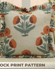 Block Printed Floral Thick Linen Pillow Cover - Badshah Brown & Green