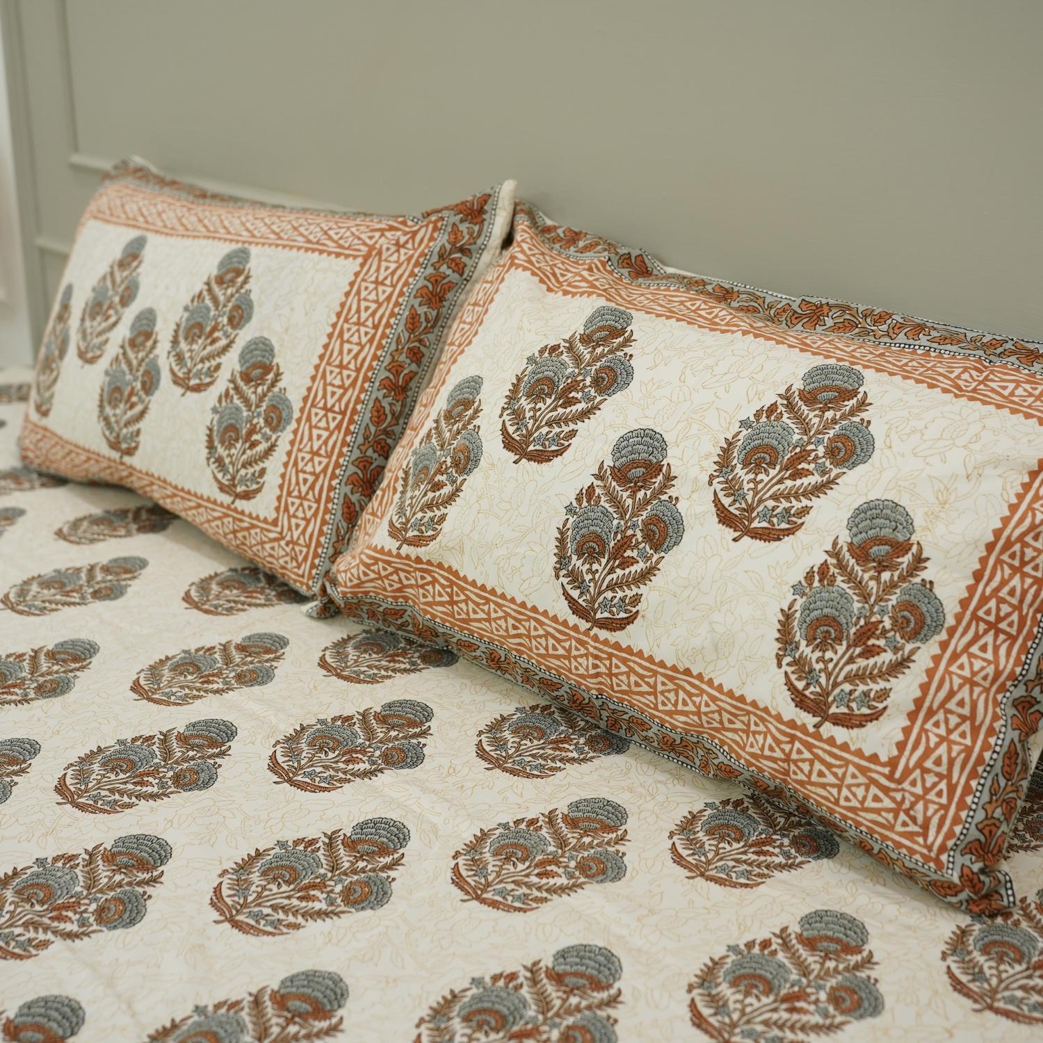 Floral bedsheets India, Artistic boho bedding,  Flat sheet with block prints, Indian boho bedding, Sustainable cotton bedspread, Farmhouse floral bedding, Floral handmade bedcover.