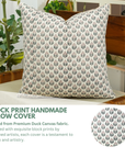 Handmade Farmhouse Block Printed Duck Canvas Pillow Cover - Alia