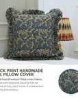 Block Printed Floral Thick Linen Frill Pillow Cover - Kamaldutta