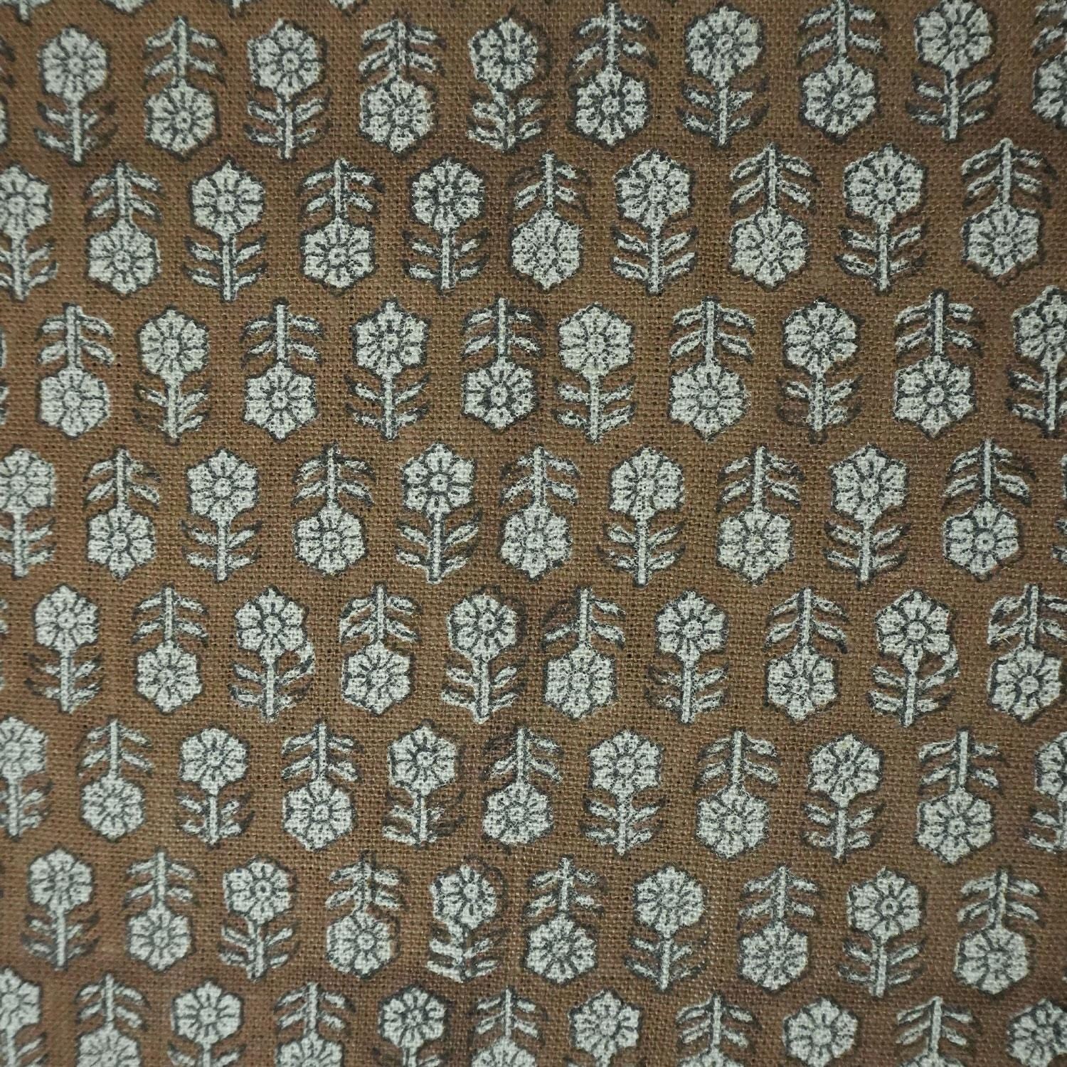 Handmade Block Printed Roman Blind in Thick Linen Boho Brown & Gray Floral Window Shade – TULSI BUTI