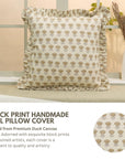 Hand Stamped Duck Canvas Frill Cushion - Kohinoor