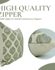 Block Printed Green & Gray Style Throw Pillow Handmade in Linen Blend for Sofa Decor - Uday
