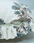 Indian Handmade Throw Block Printed Gray Floral Off-White Linen Frill Pillow Cover - Morpankh