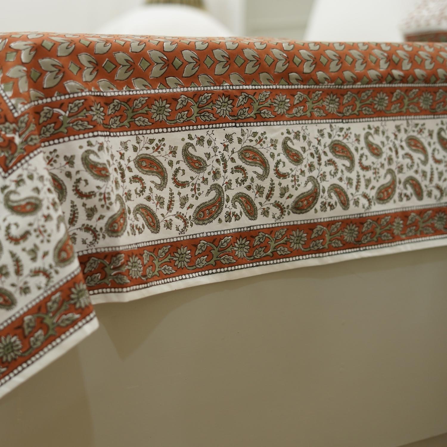 Decorative bedsheet with paisley pattern on a white surface of Hand block printed bedding, Indian block print bedsheets, Floral print cotton bedsheet